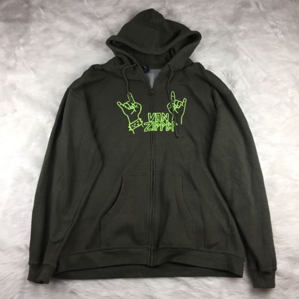 VonZipper Green Long Sleeve Hooded Zip Up Sweater